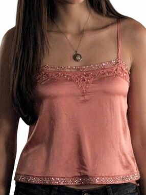 Vintage Silk Camisole Dex Lace Trim Y2K Women Large Coquette Fairycore Dainty